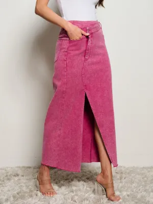 WOMEN'S ASYMETRICAL BUTTON CLOSURE POCKETS FRONT SLIT MAXI PENCIL SKIRT