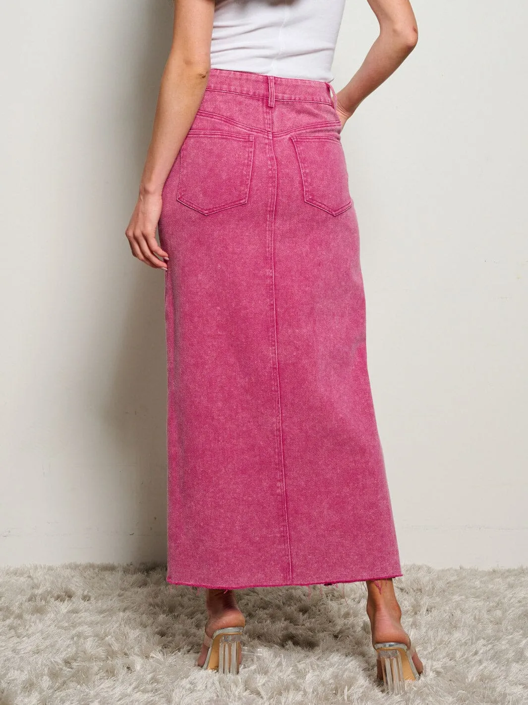 WOMEN'S ASYMETRICAL BUTTON CLOSURE POCKETS FRONT SLIT MAXI PENCIL SKIRT
