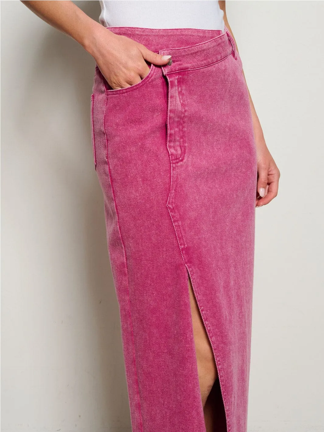 WOMEN'S ASYMETRICAL BUTTON CLOSURE POCKETS FRONT SLIT MAXI PENCIL SKIRT