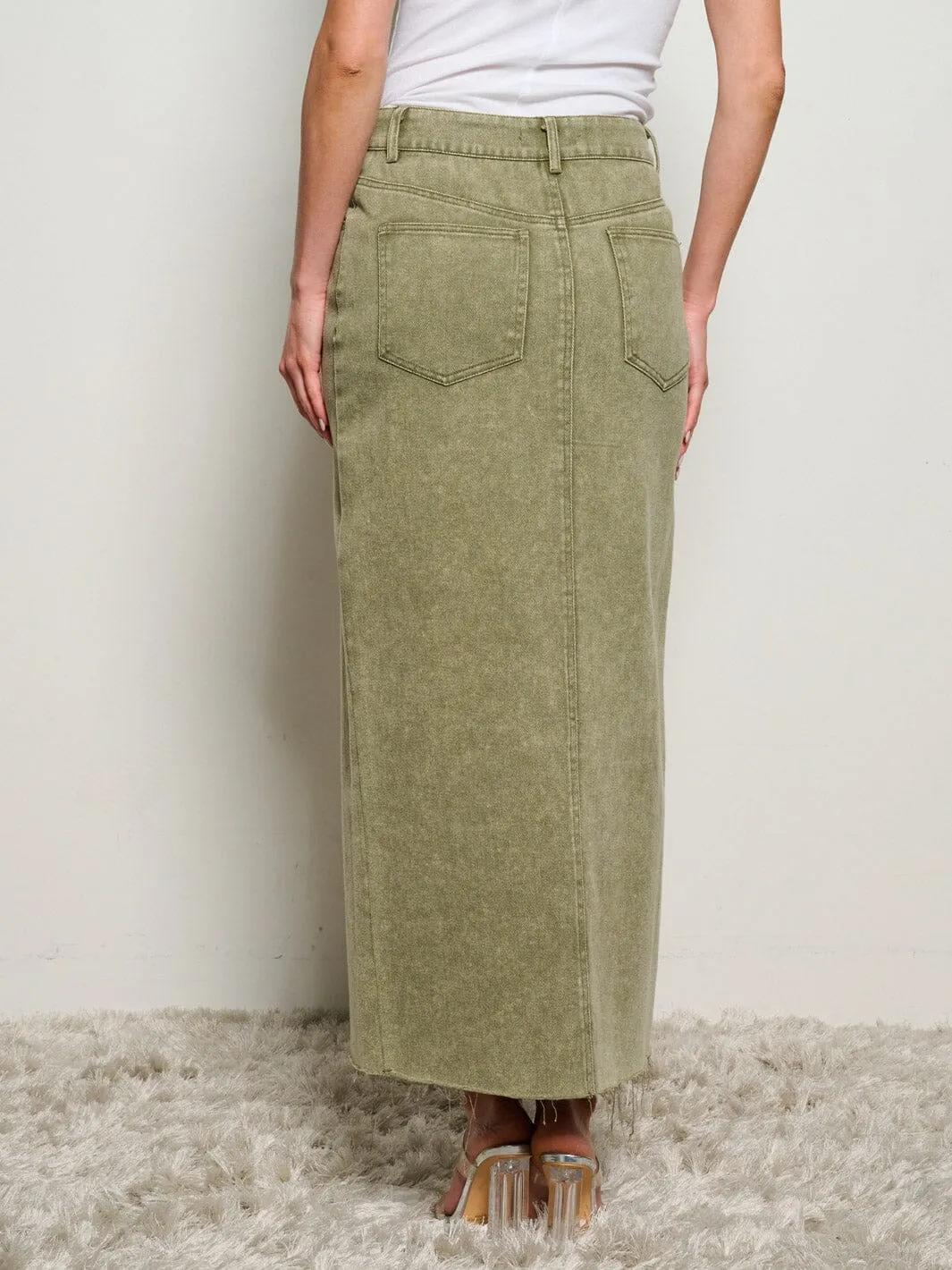 WOMEN'S ASYMETRICAL BUTTON CLOSURE POCKETS FRONT SLIT MAXI PENCIL SKIRT