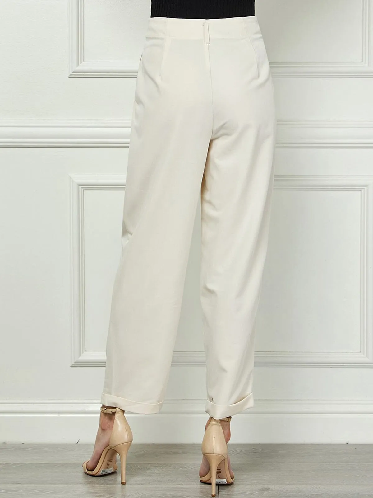 WOMEN'S BUTTON CLOSURE POCKETS PLEATED PANTS