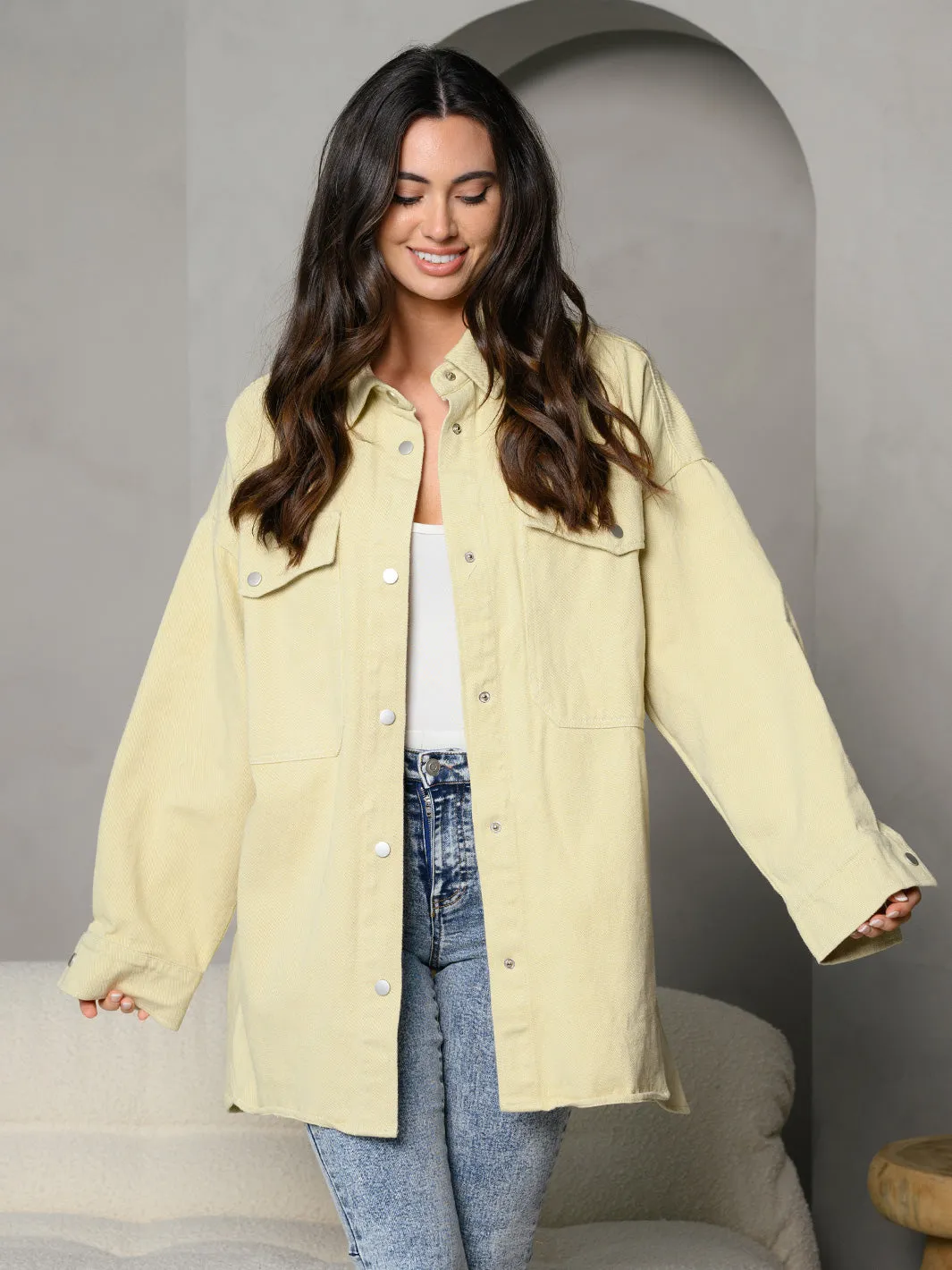 WOMEN'S BUTTON UP COLLAR WITH FRONT POCKET JACKET