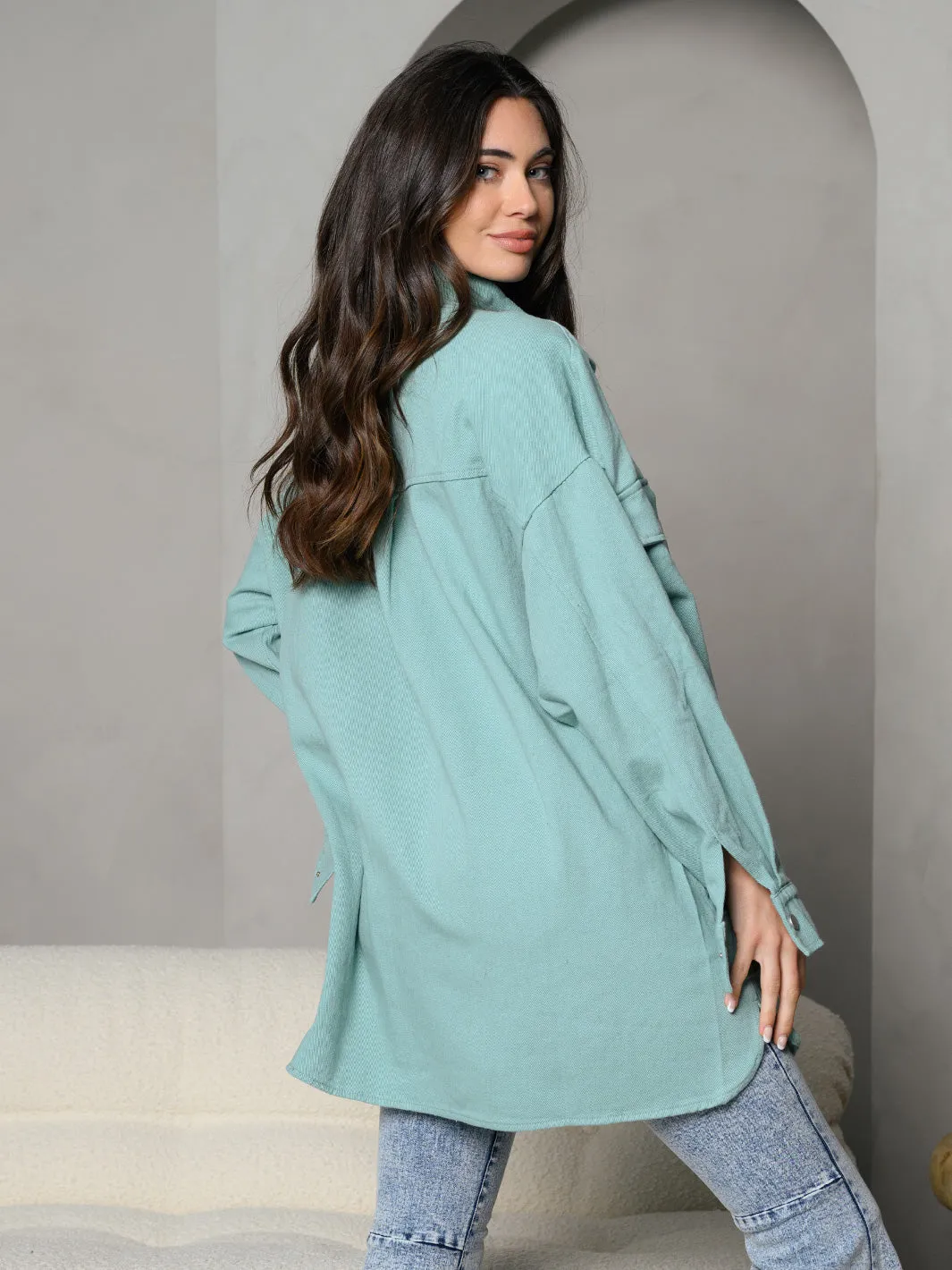 WOMEN'S BUTTON UP COLLAR WITH FRONT POCKET JACKET