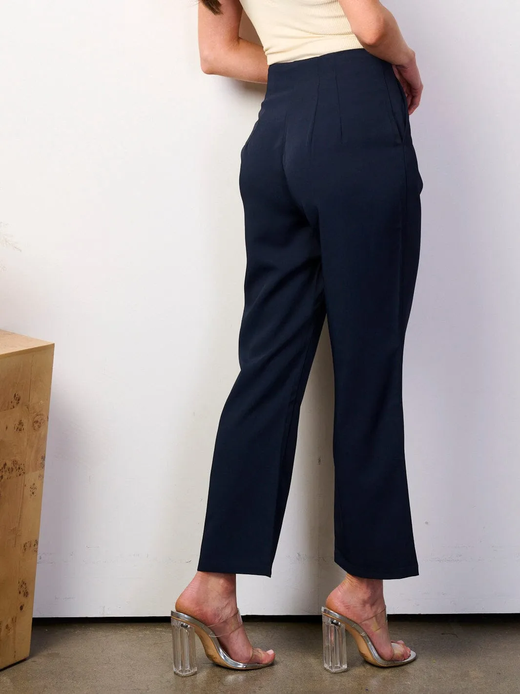 WOMEN'S BUTTON UP FRONT POCKETS WIDE LEG PANTS