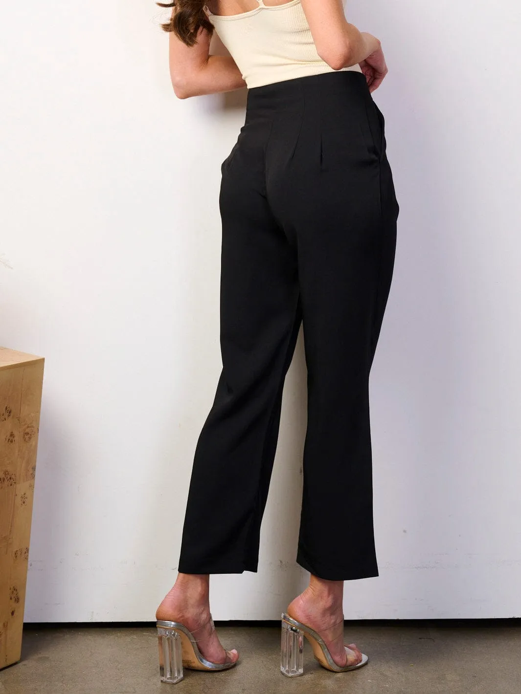 WOMEN'S BUTTON UP FRONT POCKETS WIDE LEG PANTS