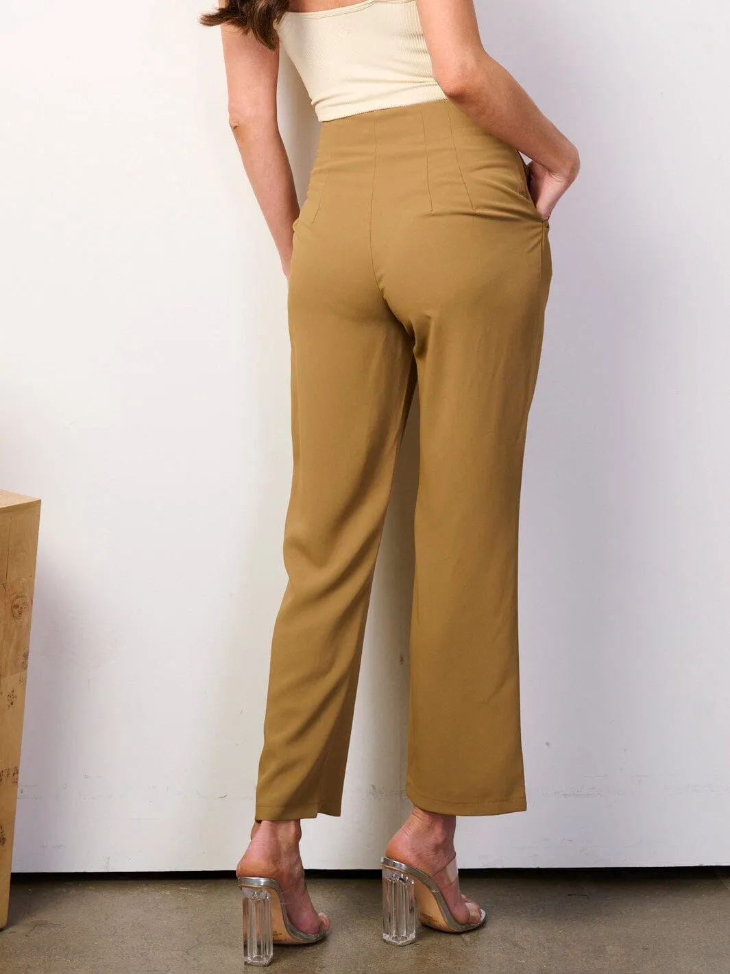 WOMEN'S BUTTON UP FRONT POCKETS WIDE LEG PANTS