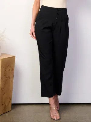 WOMEN'S BUTTON UP FRONT POCKETS WIDE LEG PANTS