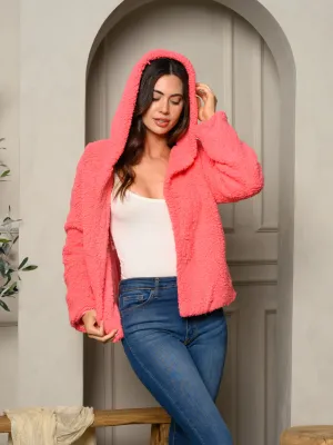 WOMEN'S FUZZY HOODED BOMBER JACKET