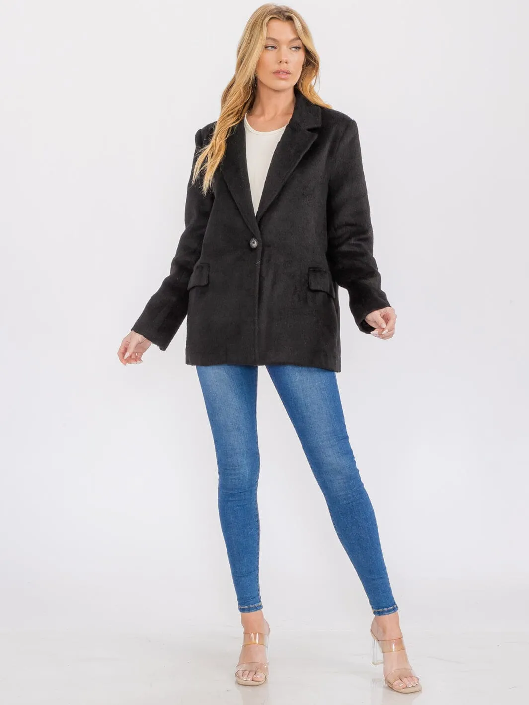 WOMEN'S LONG SLEEVE BUTTON CLOSURE FRONT POCKETS COAT