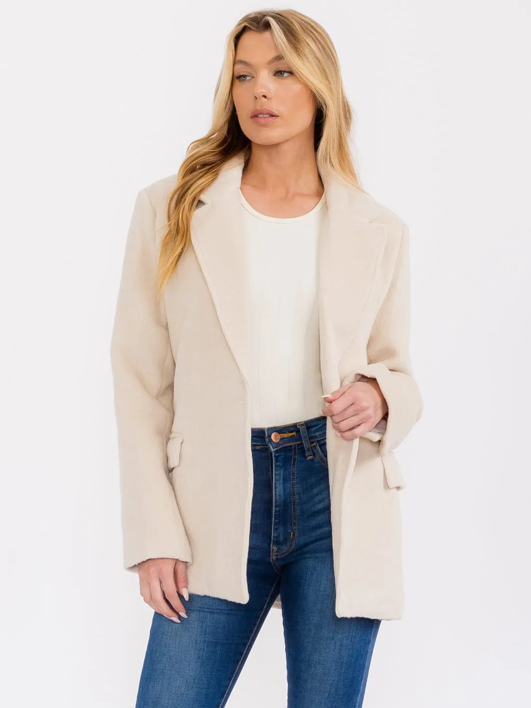 WOMEN'S LONG SLEEVE BUTTON CLOSURE FRONT POCKETS COAT