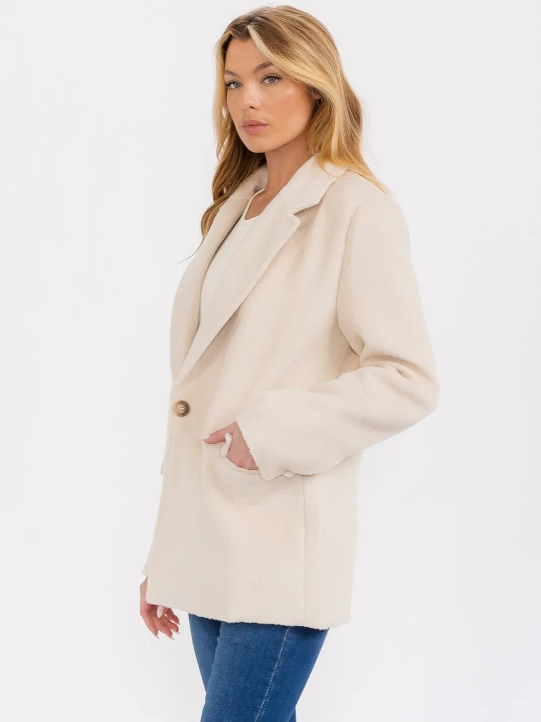 WOMEN'S LONG SLEEVE BUTTON CLOSURE FRONT POCKETS COAT
