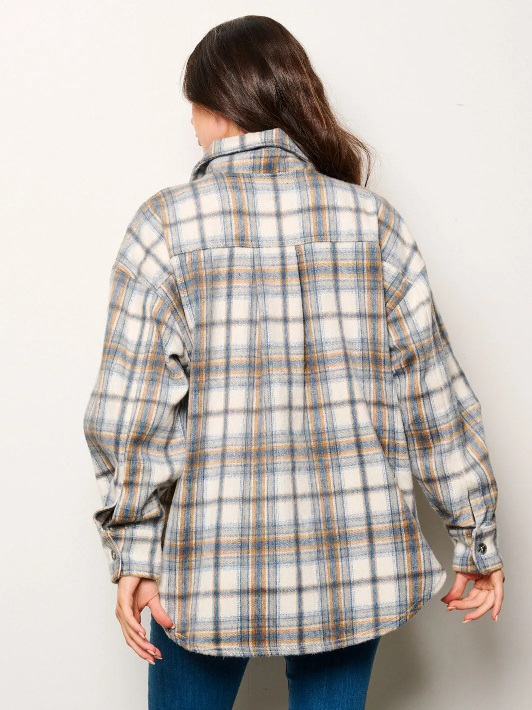 WOMEN'S LONG SLEEVE BUTTON CLOSURE POCKETS PLAID JACKET