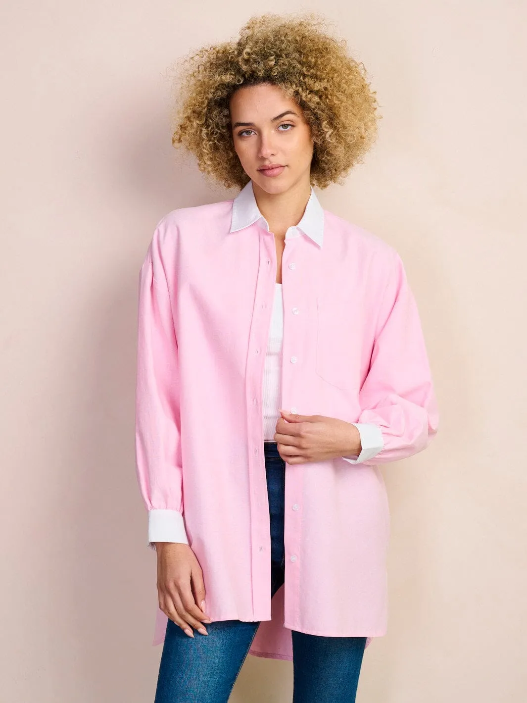 WOMEN'S LONG SLEEVE BUTTON UP OVERSIZED BLOUSE TOP
