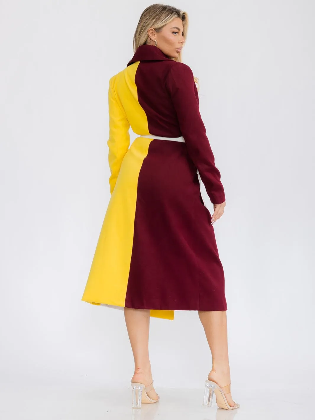 WOMEN'S LONG SLEEVE FRON POCKETS SELF TIE COAT
