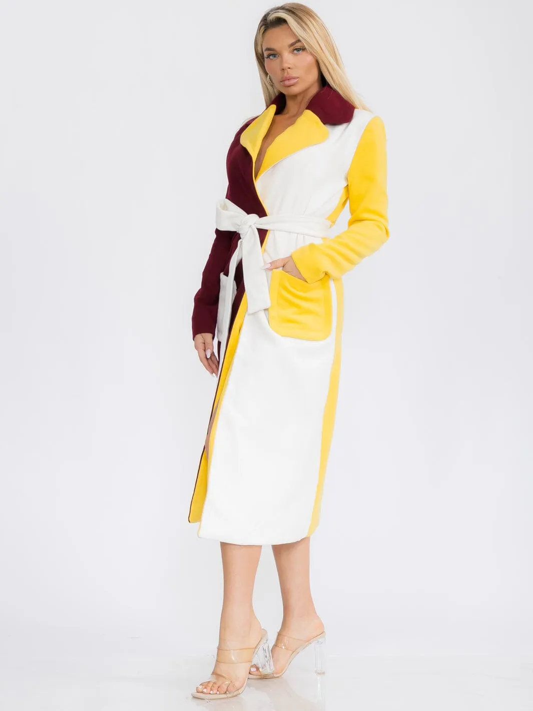 WOMEN'S LONG SLEEVE FRON POCKETS SELF TIE COAT