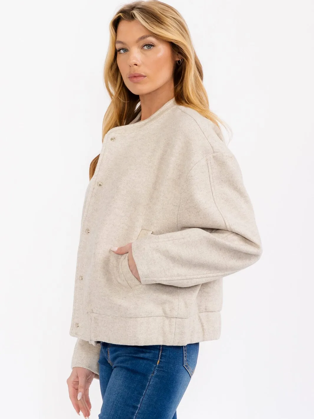 WOMEN'S LONG SLEEVE FRONT POCKETS BUTTON UP JACKET