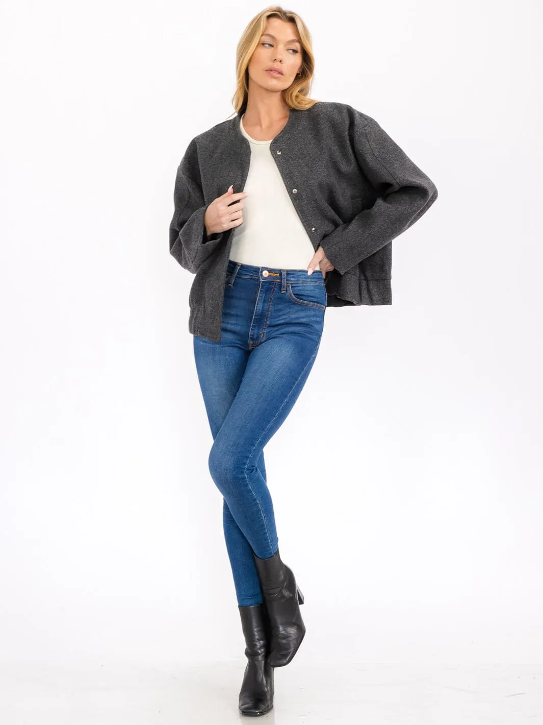 WOMEN'S LONG SLEEVE FRONT POCKETS BUTTON UP JACKET