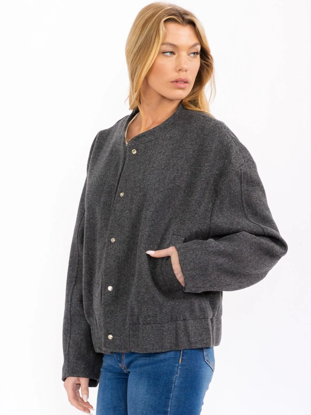 WOMEN'S LONG SLEEVE FRONT POCKETS BUTTON UP JACKET