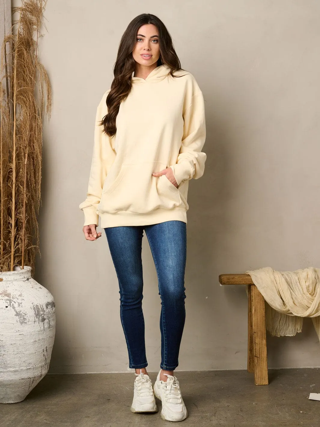 WOMEN'S LONG SLEEVE FRONT POCKETS PULLOVER HOODED SWEATER