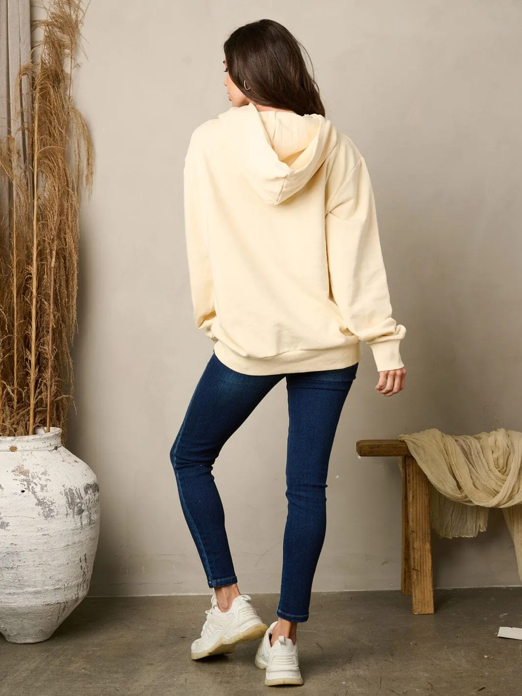 WOMEN'S LONG SLEEVE FRONT POCKETS PULLOVER HOODED SWEATER