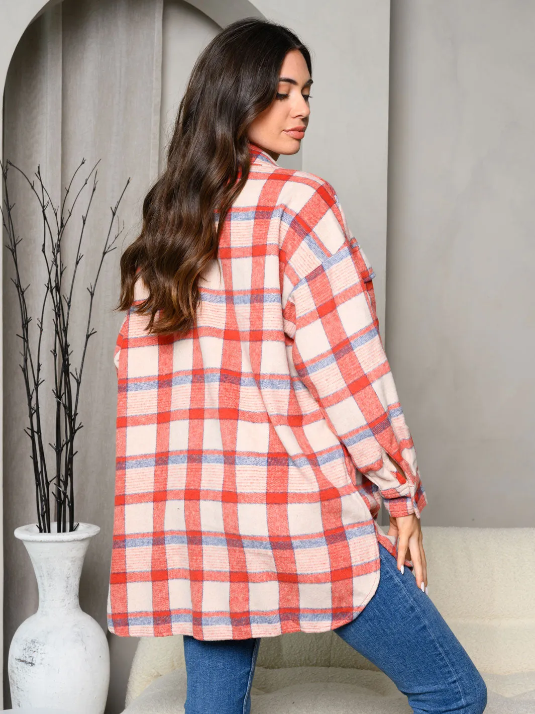 WOMEN'S LONG SLEEVE MULTI PLAID BUTTON UP JACKET