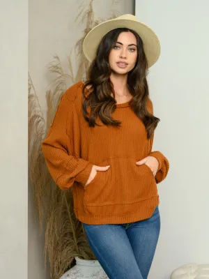 WOMEN'S LONG SLEEVE POCKETS WAFFLE TOP
