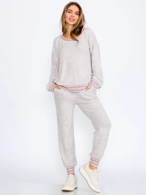 WOMEN'S LONG SLEEVE TOP & JOGGER LEG PANTS TRIM DETAILED 2PC. SET