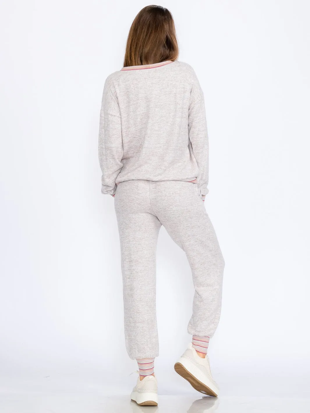 WOMEN'S LONG SLEEVE TOP & JOGGER LEG PANTS TRIM DETAILED 2PC. SET
