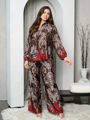 WOMEN'S LONG SLEEVE TOP & PANTS MULTI PRINT SET
