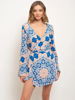 WOMEN'S LONG SLEEVE WRAP MINI DRESS