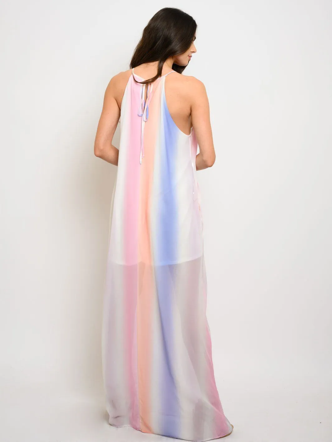 WOMEN'S MULTI STRIPED SLEEVELESS MAXI DRESS