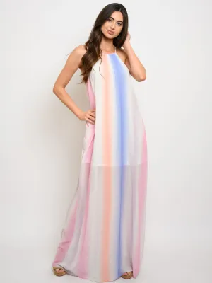 WOMEN'S MULTI STRIPED SLEEVELESS MAXI DRESS