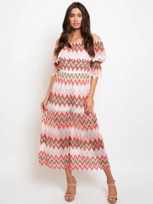 WOMEN'S OFF SHOULDER CHEVRON PRINT JUMPSUIT