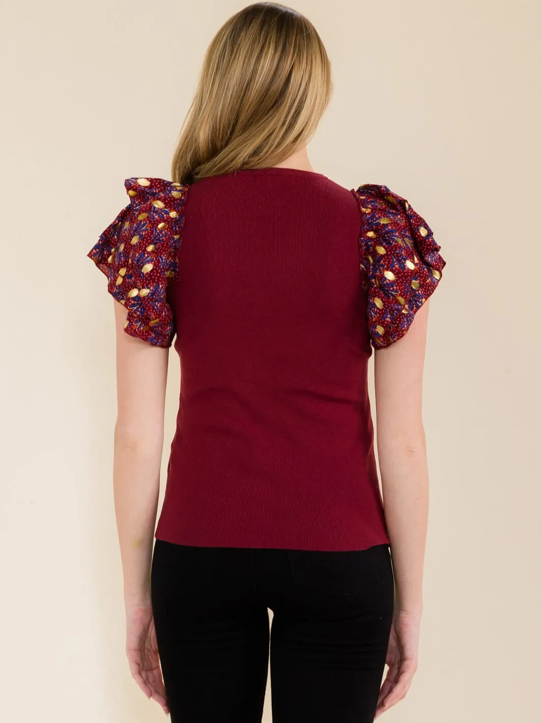 WOMEN'S SHORT PRINTED SLEEVE BLOUSE