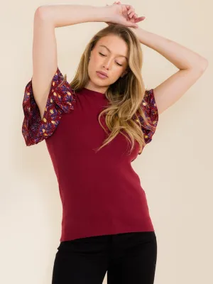 WOMEN'S SHORT PRINTED SLEEVE BLOUSE