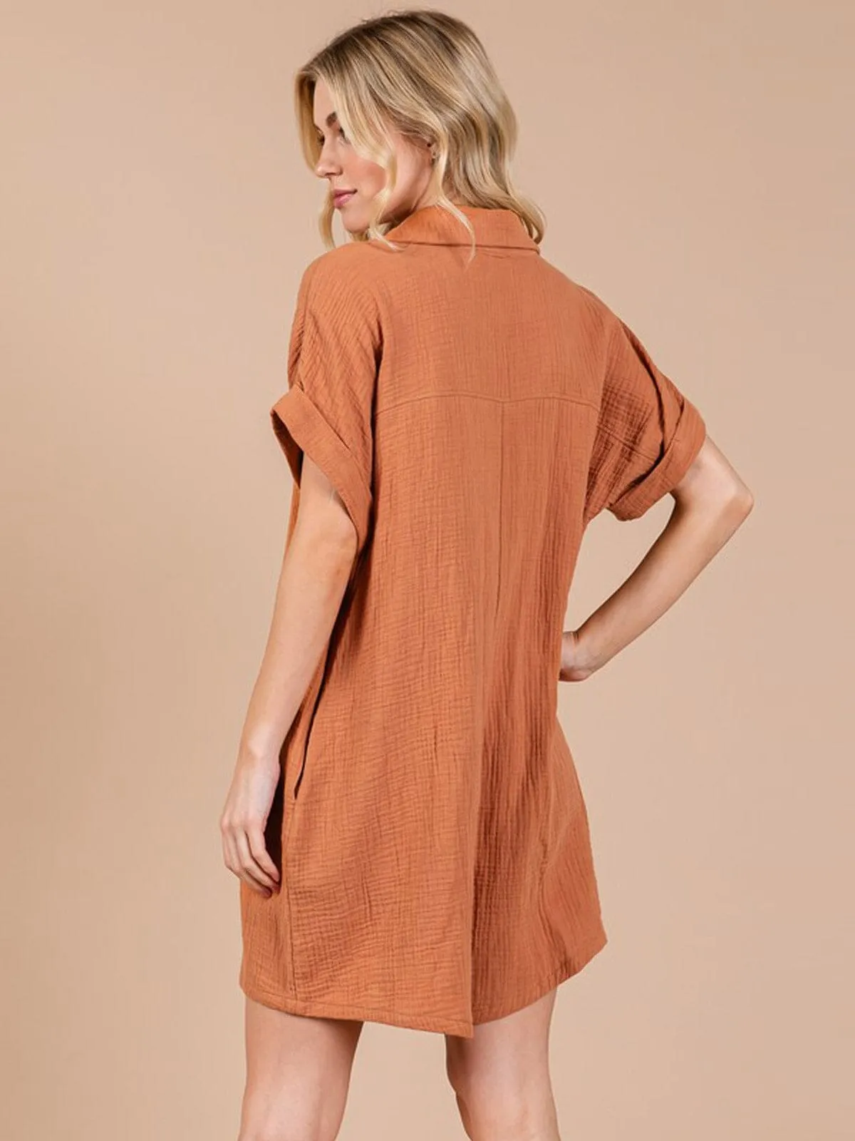 WOMEN'S SHORT SLEEVE BUTTON UP FRONT POCKETS ROMPER
