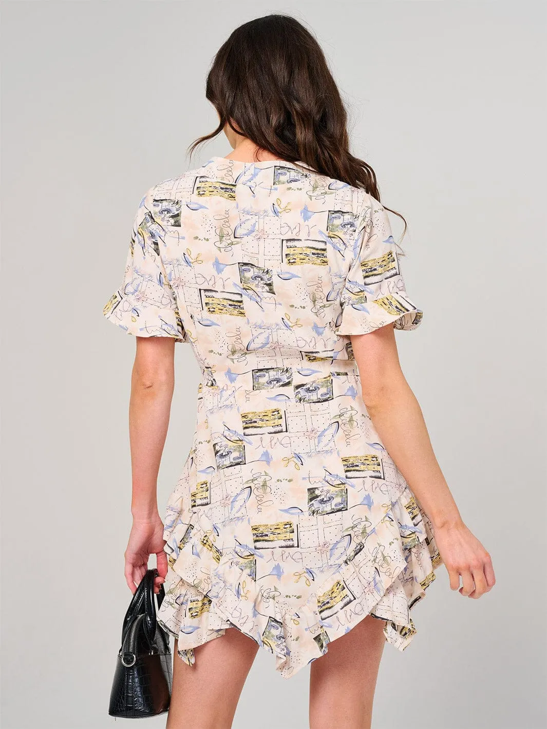 WOMEN'S SHORT SLEEVE BUTTON UP MULTI PRINT MINI DRESS