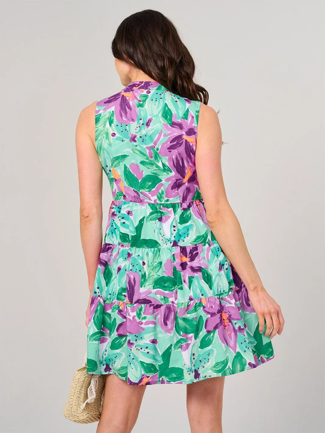WOMEN'S SLEEVELESS BUTTON UP FRONT POCKETS FLORAL MINI DRESS