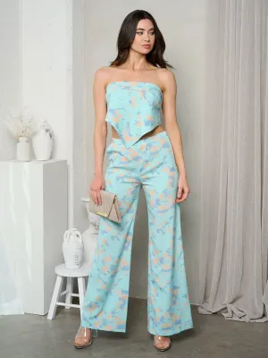 WOMEN'S SLEEVELESS CROP TOP & WIDE LEG MULTI PRINT SET