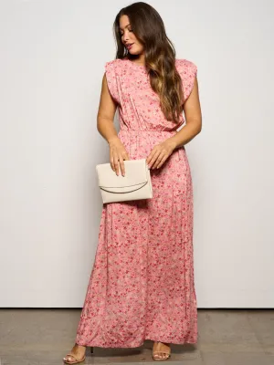 WOMEN'S SLEEVELESS ELASTIC WAIST POCKETS FLORAL MAXI DRESS