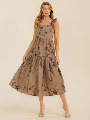 WOMEN'S SLEEVELESS SMOCK TIERED FLORAL MAXI DRESS