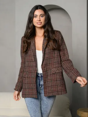 WOMEN'S TARTAN PLAID COLLAR WITH FRONT POCKET JACKET