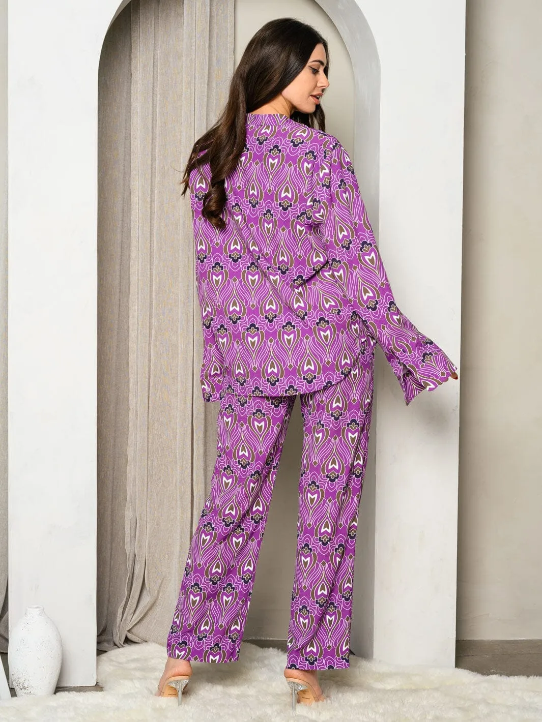 WOMEN'S WIDE LEG MULTI PRINT PANTS
