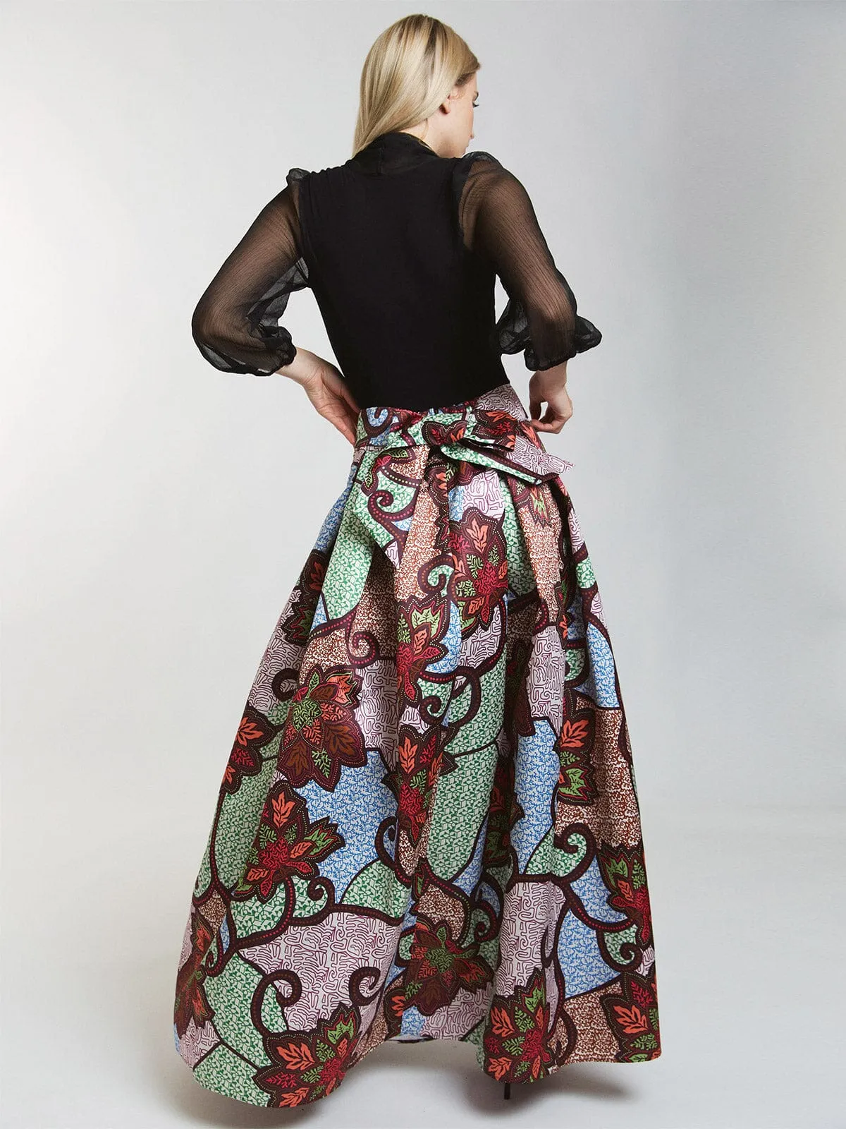 WOMEN'S ZIP UP MULTI PRINT MAXI SKIRT