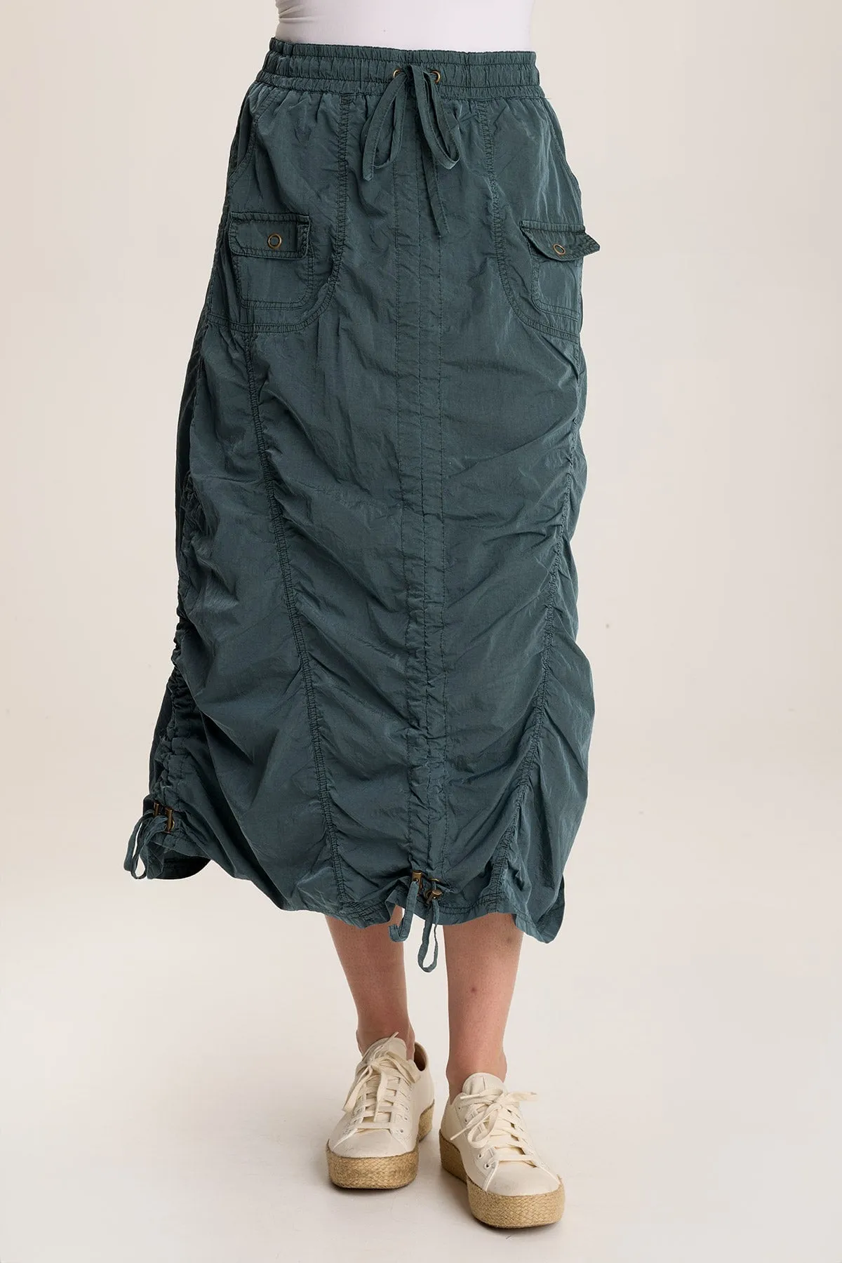 Zeno Ruched Sporty Cargo Midi Skirt