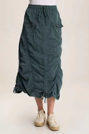 Zeno Ruched Sporty Cargo Midi Skirt